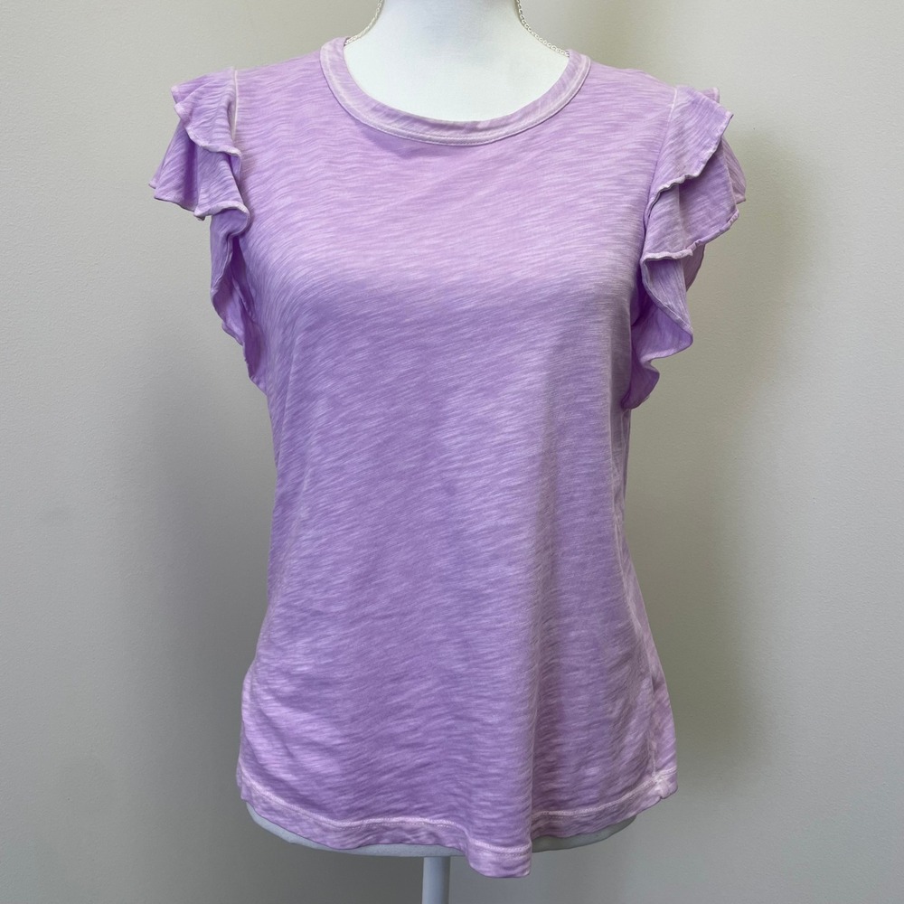 Veronica Beard Akeela Lavender Ruffle Sleeve Pima Cotton T-Shirt S